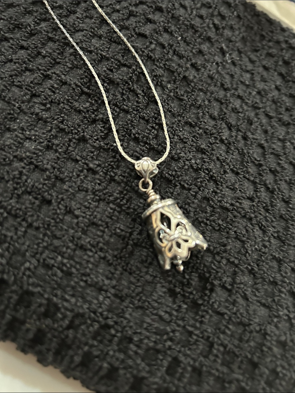 Dianna Rae Sterling Silver Fluer Di Lis bell Pendant and Necklace - Silver